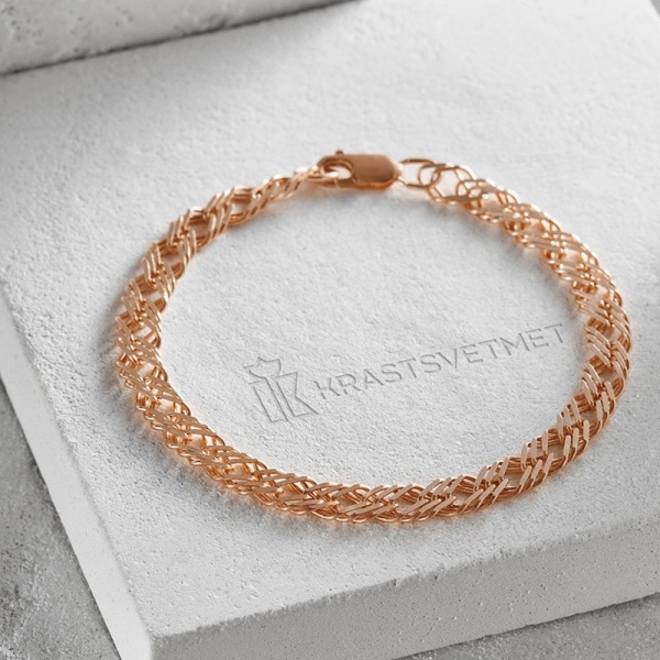 Браслет из красного золота, плетение «Ромб тройной»